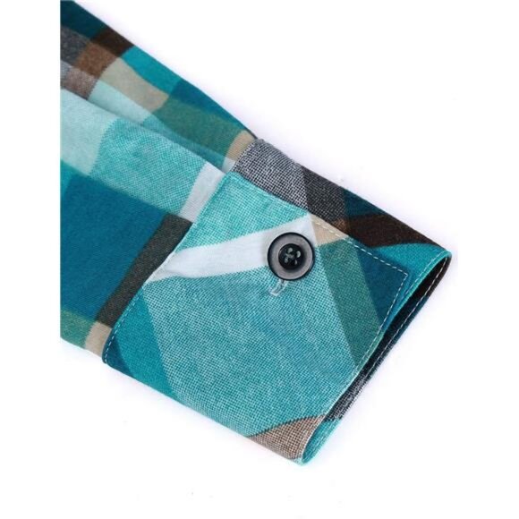 Womens Soft Stretchy Knit Plaid Shirts Roll Up Collared Button Down Blouses Tops - Picture 5 of 6